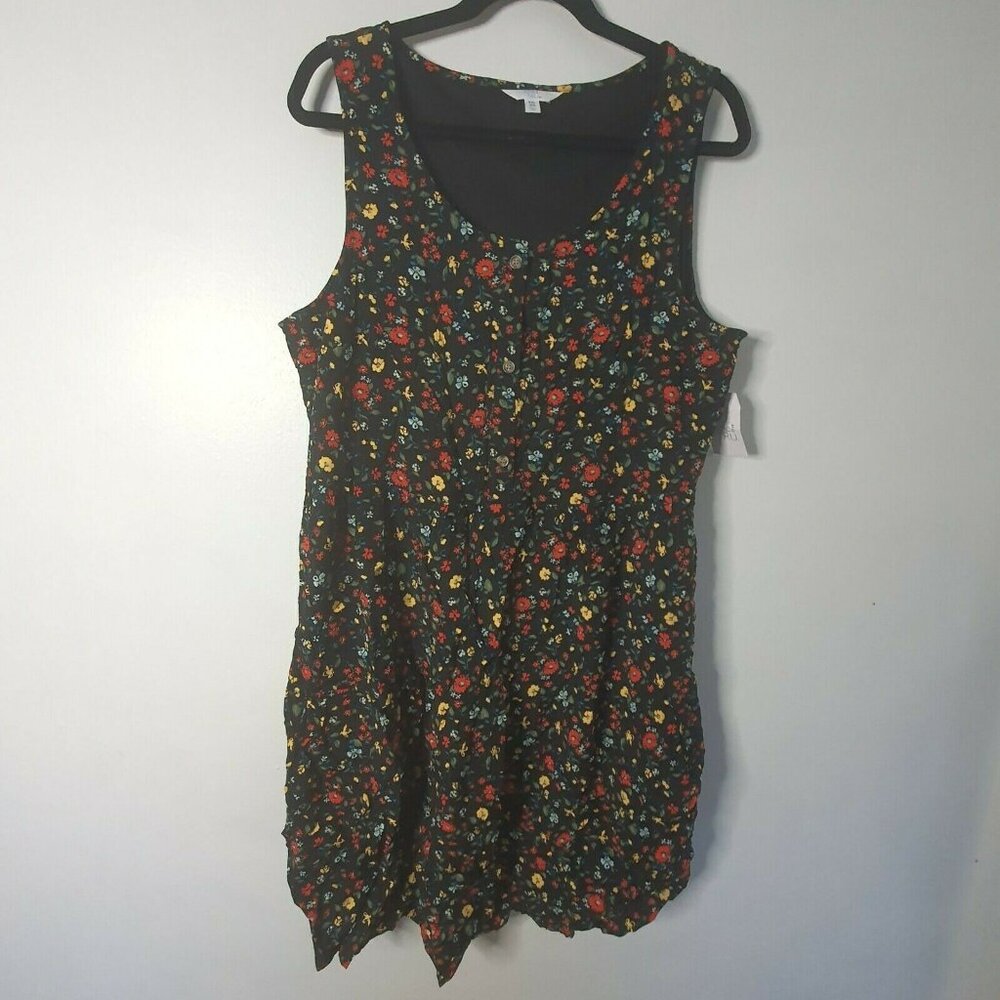 NWT Time & Tru Floral Dress Plus Sz XXL (20) Sleeveless Woven Black Girls Women